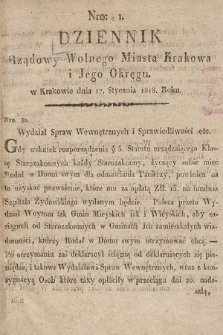 Dziennik Rządowy Wolnego Miasta Krakowa i Jego Okręgu. 1818, nr 1