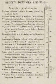 Dziennik Rządowy Wolnego Miasta Krakowa i Jego Okręgu. 1822, Regestr Dziennika z Roku 1822