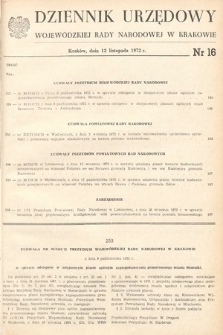 Dziennik Urzędowy Wojewódzkiej Rady Narodowej w Krakowie. 1972, nr 16