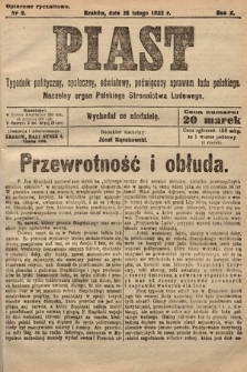 Piast : tygodnik polityczny, społeczny, oświatowy, poświęcony sprawom ludu polskiego : Naczelny organ Polskiego Stronnictwa Ludowego. 1922, nr 9