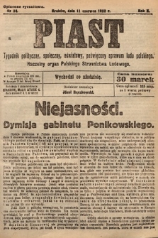 Piast : tygodnik polityczny, społeczny, oświatowy, poświęcony sprawom ludu polskiego : Naczelny organ Polskiego Stronnictwa Ludowego. 1922, nr 24