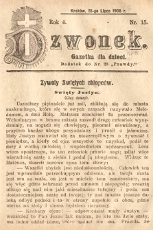 Dzwonek : gazetka dla dzieci. 1908, nr 15