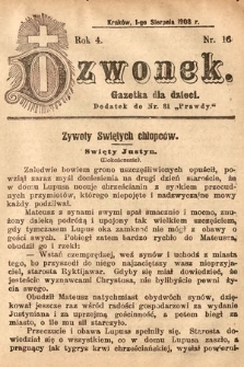 Dzwonek : gazetka dla dzieci. 1908, nr 16