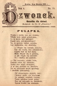 Dzwonek : gazetka dla dzieci. 1908, nr 19