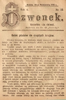 Dzwonek : gazetka dla dzieci. 1908, nr 22