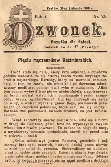 Dzwonek : gazetka dla dzieci. 1908, nr 24