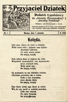 Przyjaciel Dziatek : dodatek tygodniowy do „Gazety Olsztyńskiej” i „Gazety Polskiej”. 1922, nr 1
