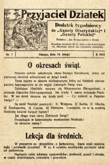 Przyjaciel Dziatek : dodatek tygodniowy do „Gazety Olsztyńskiej” i „Gazety Polskiej”. 1922, nr 7