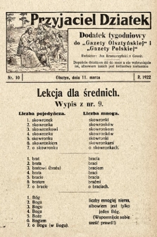 Przyjaciel Dziatek : dodatek tygodniowy do „Gazety Olsztyńskiej” i „Gazety Polskiej”. 1922, nr 10