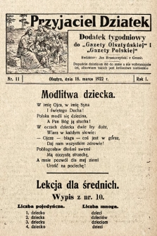 Przyjaciel Dziatek : dodatek tygodniowy do „Gazety Olsztyńskiej” i „Gazety Polskiej”. 1922, nr 11