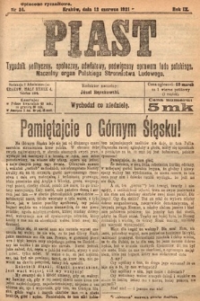 Piast : tygodnik polityczny, społeczny, oświatowy, poświęcony sprawom ludu polskiego : Naczelny organ Polskiego Stronnictwa Ludowego. 1921, nr 24