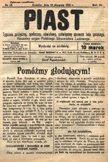 Piast : tygodnik polityczny, społeczny, oświatowy, poświęcony sprawom ludu polskiego : Naczelny organ Polskiego Stronnictwa Ludowego. 1921, nr 33