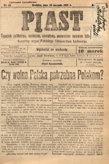 Piast : tygodnik polityczny, społeczny, oświatowy, poświęcony sprawom ludu polskiego : Naczelny organ Polskiego Stronnictwa Ludowego. 1921, nr 35