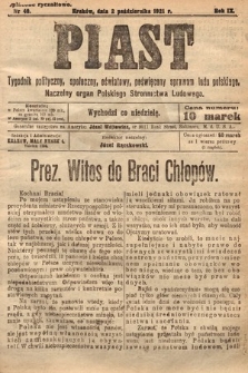 Piast : tygodnik polityczny, społeczny, oświatowy, poświęcony sprawom ludu polskiego : Naczelny organ Polskiego Stronnictwa Ludowego. 1921, nr 40