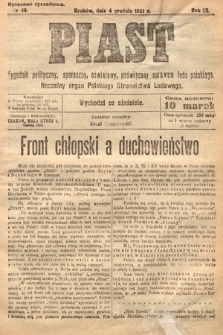 Piast : tygodnik polityczny, społeczny, oświatowy, poświęcony sprawom ludu polskiego : Naczelny organ Polskiego Stronnictwa Ludowego. 1921, nr 49