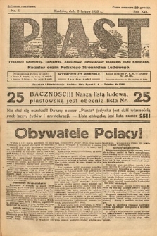 Piast : tygodnik polityczny, społeczny, oświatowy, poświęcony sprawom ludu polskiego : Naczelny organ Polskiego Stronnictwa Ludowego. 1928, nr 6