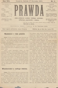 Prawda : pismo poświęcone sprawom religijnym, narodowym, politycznym, gospodarskim i rozrywce. 1903, nr 3