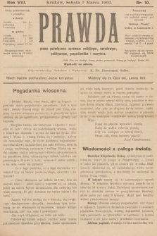 Prawda : pismo poświęcone sprawom religijnym, narodowym, politycznym, gospodarskim i rozrywce. 1903, nr 10