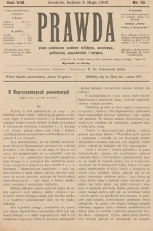 Prawda : pismo poświęcone sprawom religijnym, narodowym, politycznym, gospodarskim i rozrywce. 1903, nr 19