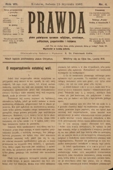 Prawda : pismo poświęcone sprawom religijnym, narodowym, politycznym, gospodarskim i rozrywce. 1902, nr 4