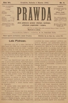 Prawda : pismo poświęcone sprawom religijnym, narodowym, politycznym, gospodarskim i rozrywce. 1902, nr 9