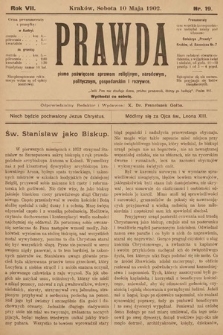 Prawda : pismo poświęcone sprawom religijnym, narodowym, politycznym, gospodarskim i rozrywce. 1902, nr 19