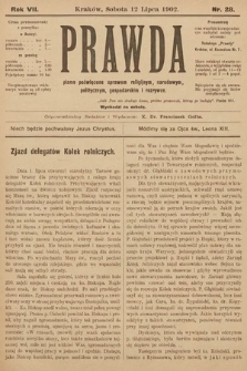 Prawda : pismo poświęcone sprawom religijnym, narodowym, politycznym, gospodarskim i rozrywce. 1902, nr 28