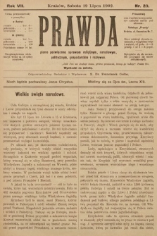 Prawda : pismo poświęcone sprawom religijnym, narodowym, politycznym, gospodarskim i rozrywce. 1902, nr 29