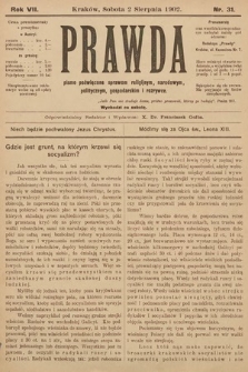 Prawda : pismo poświęcone sprawom religijnym, narodowym, politycznym, gospodarskim i rozrywce. 1902, nr 31