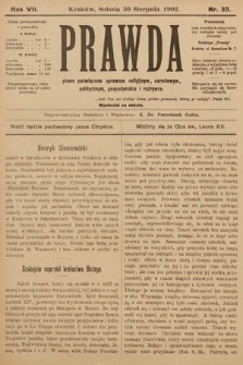 Prawda : pismo poświęcone sprawom religijnym, narodowym, politycznym, gospodarskim i rozrywce. 1902, nr 35