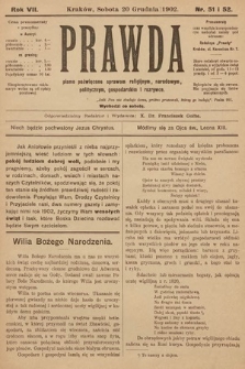 Prawda : pismo poświęcone sprawom religijnym, narodowym, politycznym, gospodarskim i rozrywce. 1902, nr 51-52