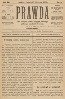 Prawda : pismo poświęcone sprawom religijnym, narodowym, politycznym, gospodarskim i rozrywce. 1904, nr 4