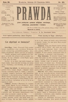 Prawda : pismo poświęcone sprawom religijnym, narodowym, politycznym, gospodarskim i rozrywce. 1904, nr 26