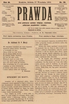 Prawda : pismo poświęcone sprawom religijnym, narodowym, politycznym, gospodarskim i rozrywce. 1904, nr 38