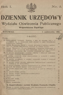 Dziennik Urzędowy Wydziału Oświecenia Publicznego Województwa Śląskiego. 1923, nr 2