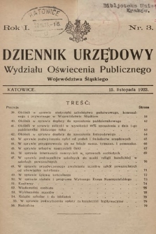 Dziennik Urzędowy Wydziału Oświecenia Publicznego Województwa Śląskiego. 1923, nr 3