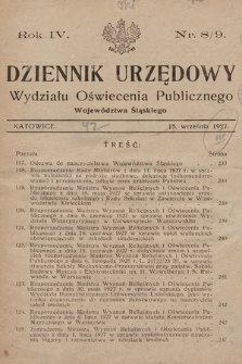 Dziennik Urzędowy Wydziału Oświecenia Publicznego Województwa Śląskiego. 1927, nr 8/9