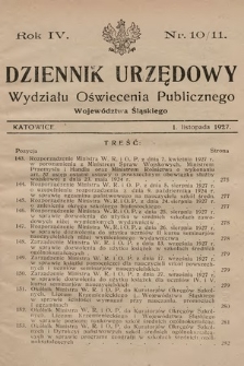 Dziennik Urzędowy Wydziału Oświecenia Publicznego Województwa Śląskiego. 1927, nr 10/11