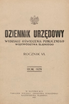 Dziennik Urzędowy Wydziału Oświecenia Publicznego Województwa Śląskiego. 1929, skorowidz