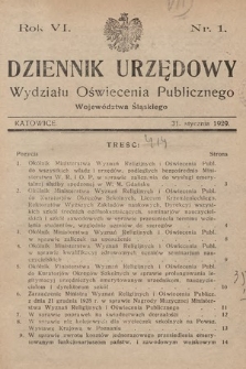 Dziennik Urzędowy Wydziału Oświecenia Publicznego Województwa Śląskiego. 1929, nr 1