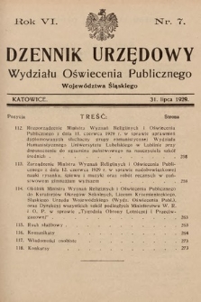 Dziennik Urzędowy Wydziału Oświecenia Publicznego Województwa Śląskiego. 1929, nr 7