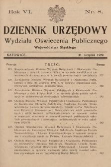 Dziennik Urzędowy Wydziału Oświecenia Publicznego Województwa Śląskiego. 1929, nr 8