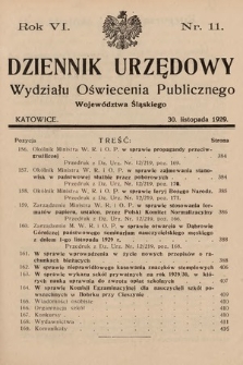 Dziennik Urzędowy Wydziału Oświecenia Publicznego Województwa Śląskiego. 1929, nr 11