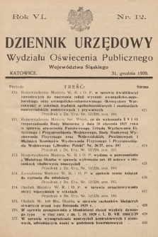 Dziennik Urzędowy Wydziału Oświecenia Publicznego Województwa Śląskiego. 1929, nr 12