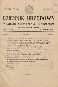 Dziennik Urzędowy Wydziału Oświecenia Publicznego Województwa Śląskiego. 1930, nr 1