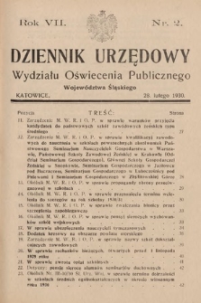 Dziennik Urzędowy Wydziału Oświecenia Publicznego Województwa Śląskiego. 1930, nr 2