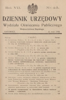 Dziennik Urzędowy Wydziału Oświecenia Publicznego Województwa Śląskiego. 1930, nr 4-5