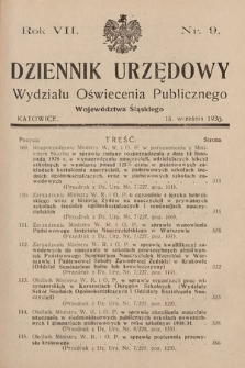 Dziennik Urzędowy Wydziału Oświecenia Publicznego Województwa Śląskiego. 1930, nr 9