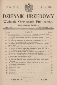 Dziennik Urzędowy Wydziału Oświecenia Publicznego Województwa Śląskiego. 1930, nr 10