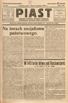 Piast : tygodnik polityczny, społeczny, oświatowy, poświęcony sprawom ludu polskiego. 1934, nr 21